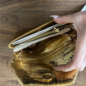 Zara gold bag with chain but also can be a clutch. Zippered compartments inside.
